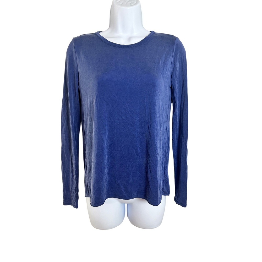 Athleta Womens Blue Long Sleeve Open Back Cupro Blend Top XXS S/721639-04